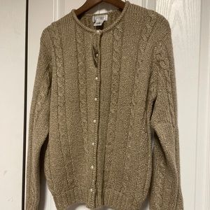 Jennifer Moore Womens Tan/buff Long Sleeves Button Front Cardigan Sweater M